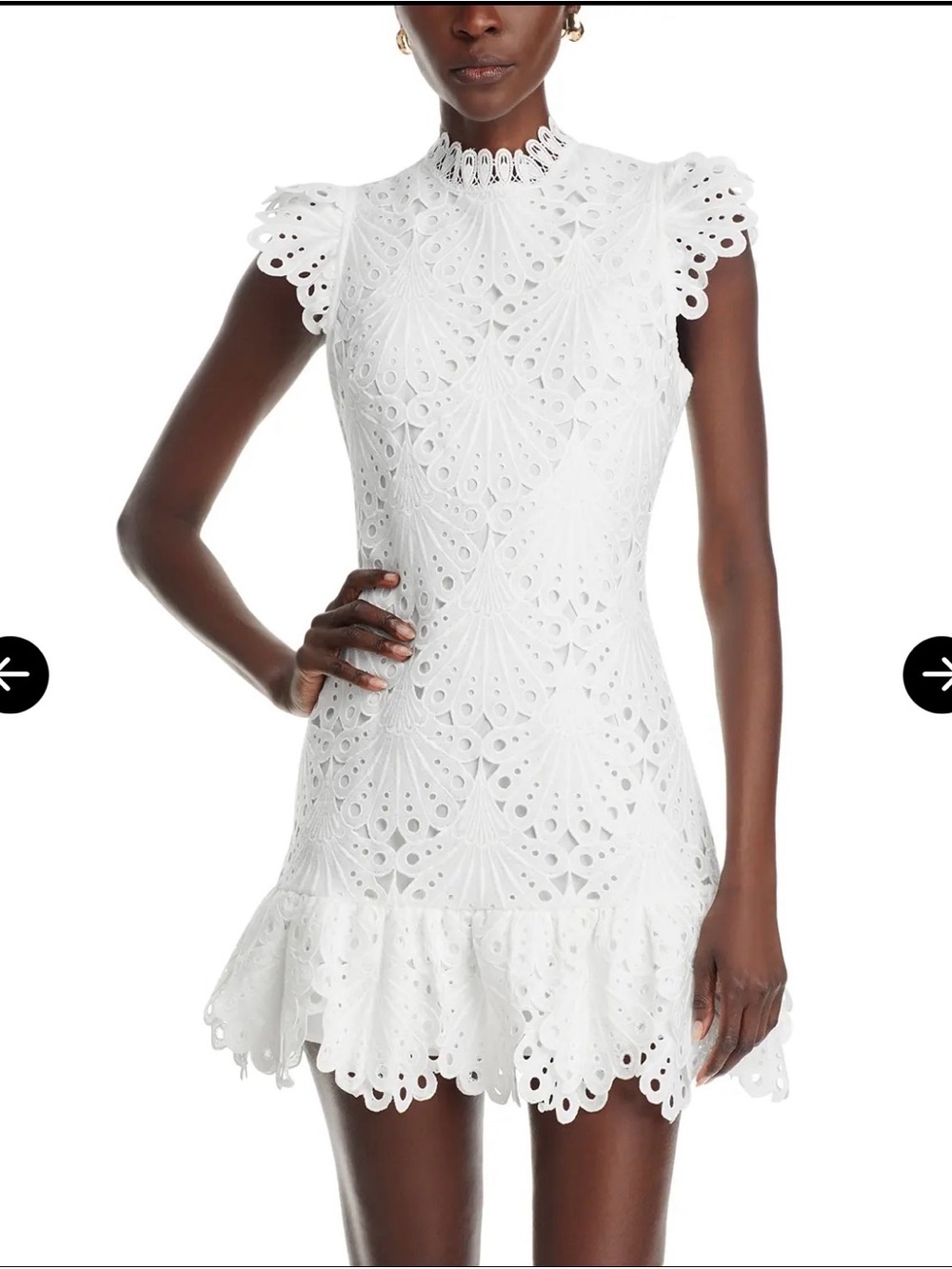 Aqua Eyelet Lace Ruffle-Hem Mini Dress - White
